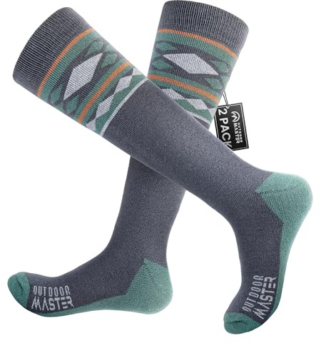 OutdoorMaster Calcetines de esquí Unisex de Lana Merino para Hombres y Mujeres (OTC) con diseño de puño Antideslizante, Calcetines térmicos para Invierno y Snowboard