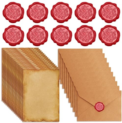 36 Juego De Papel De Cartas y Sobres sobres Bonitos Con Sello Lacre, Papel De Sobre Valentín papel De papelería De Escritura Para Navideño zongsexinzhi (Marrón)