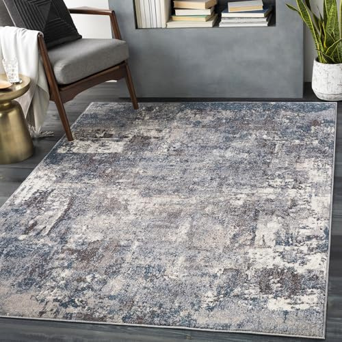 Livabliss Miami Abstract Rug - Area Rugs Living Room 120x170 cm, Dining Room, Lounge, Kitchen, Bedroom - Modern Marble Large Rug, Soft Luxurious Easy Care Medium Pile, Blue, Grey and Taupe