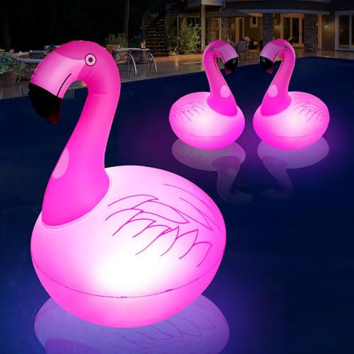 DeeprBling Lampe Piscine Flottante Flamant Rose, Lampe de piscine à Flamant Gonflable, Lumière flottante Piscine Flamant, lampe Flottante Flamant étanche pour Bassin, Jardin - 1 Pièce