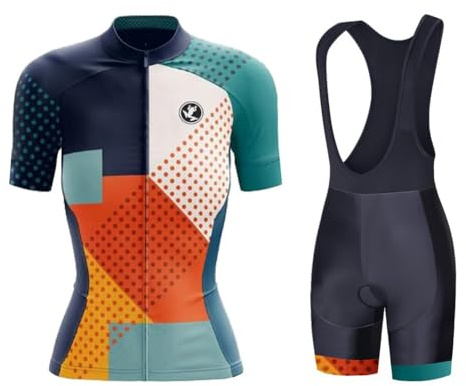 UGLY FROG Conjunto Ropa Ciclismo Mujer Verano Traje Bici MTB Manga Corta,Maillot Camiseta Ciclo y Culotte Tirantes con 19D Gel Acolchado,Completa Bicicleta Jerseys Transpirable Secado Ráido