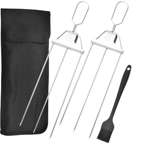 Rivoluziona il tuo barbecue con i nostri pratici spiedini in metallo a 3 rebbi resistenti (2 pezzi + spazzola)