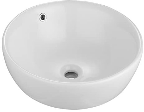 MENGLI-2024 Lavabo de baño Fregadero de baño Blanco de 17,5 x 17,5, Fregadero Redondo de cerámica, Fregadero Moderno sobre encimera, tocador de baño Lavabo de sobremesa