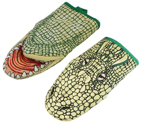 1 Pair Novelty Alligator Souvenir Oven Mitts Heat Resistant Crocodile Design Cotton Oven Gloves for Grilling Cooking Baking Barbecue Fun Animal Pattern Kitchen Gloves Mittens