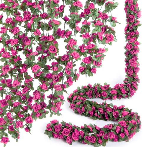 LaresDay 2 guirnaldas de pétalos de rosa de 2,4 metros con 45 flores, flores artificiales de seda para colgar para arco de boda, jardín, balcón, salón, decoración de pared, decoración de oficina (rojo
