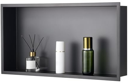 VEVOR Shower Niche, 13 x 25 x 4 inch Recessed Wall Niche, Heavy-duty Stainless Steel Modern Soap & Shampoo Storage Organizer, Sealed Waterproof, Durable & Easy to Install,Black for Bathroom