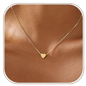VIROMY Gold Heart Initial Necklace for Women 14K Gold Plated R Letter Pendant Charm Box Chain Dainty Personalized Jewelry Gift for Her
