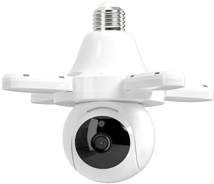 SWHC 3MP Überwachungskamera Aussen/Innen,Floodlight Kamera Aussen,355° PTZ Dome, 2,4GHz WLAN Kamera Outdoor,Nachtsicht Zu 15m,2-Wege-Audio,Bewegungserkennung,Passt E26/E27-Glühbirnenfassung