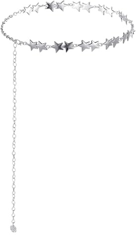 Kettengürtel Stern Bauchkette Glitzer Silber Stern Hüftkette Gürtel Damen Metall Mode Taillengürtel Bauchkettengürtel Kleid Verstellbare Metallgürtel Einstellbare Taillenkette Waist Chain Belt