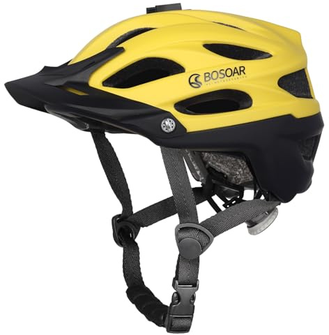 Bosoar Mountain Bike Helmet,Adult Cycling Helmet with Camera Mount and Detachable Visor for Men Women Youth,Suggested Fit 55-61 Cm (Chrome Yellow)