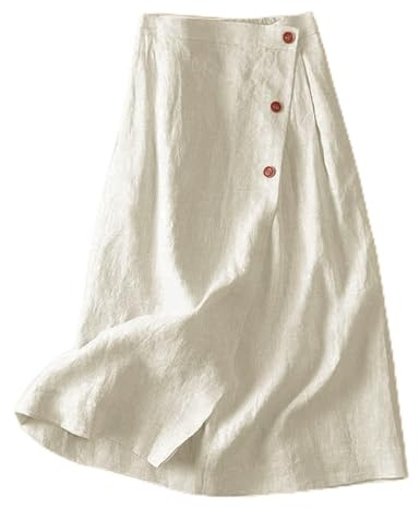 Jupe Longue en Coton Et Lin Femme L'été Taille Haute Casual Légère Et Respirante Rétro Daily Bohême Adaptée À des Vacances Plage Tour De Taille Elastique Mi-Longue Jupe