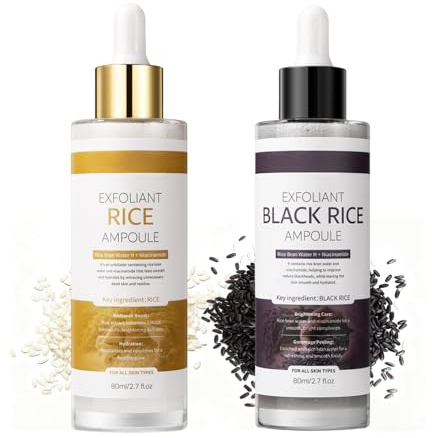 Peel Shot Glow Rice Ampoule Duo- White & Black Rice Peeling Ampoule-Eco-Friendly Glass Bottle - Recyclable-Pore Remover, ​Facial Scrub​ for Clear Skin-Chemical Peels for Face-80ml