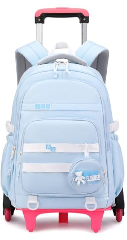 Amythe Schulrucksack Mädchen Rucksack mit Rollen für Teenager, 6-Rad Schultrolley Schultasche Mädchen Wasserdicht mit 15,6 Zoll Laptop Fach, Höhenverstellbar Treppenfunktion, Blau