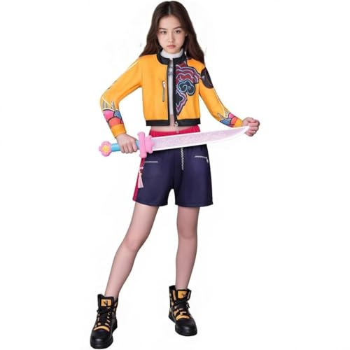 Aegisdorn Costume da 3 pezzi, per bambine, per Halloween, cosplay, feste, carnevale, uniforme da cantante pop, set completo per bambini (arancione, 5-6 anni)