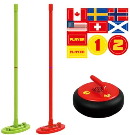 Generisch Tisch-Curling Spiel – Robustes ABS | Indoor Shuffleboard Set | Komplettes Minisport-Paket Mit 2 Besen 1 Stein Und Aufkleber Familienspieleabend Freizeit