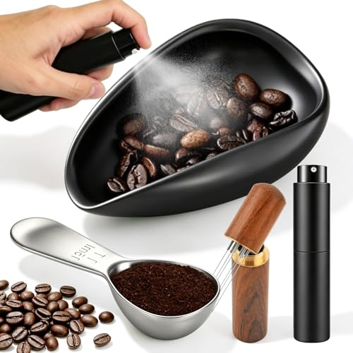 4 Accesorios Café Set con Pulverizador Agua 10mL Cucharas Medidoras Inox