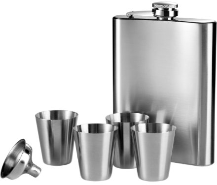 Premiere Housewares 508270 Set Fiaschetta, 4 Coppe ed Imbuto in Acciaio Inox, 207 ml