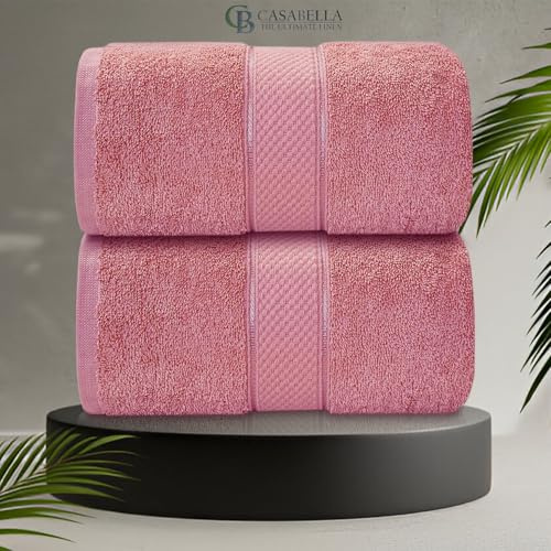 CB CASABELLA 2 Piece Jumbo Bath sheets 100% Combed Cotton Extra Large Bath Towel bale set super Absorbent Soft Pink 2 Pack 90X180 CM Bath sheets Extra Large Bathroom Set Beach Towel