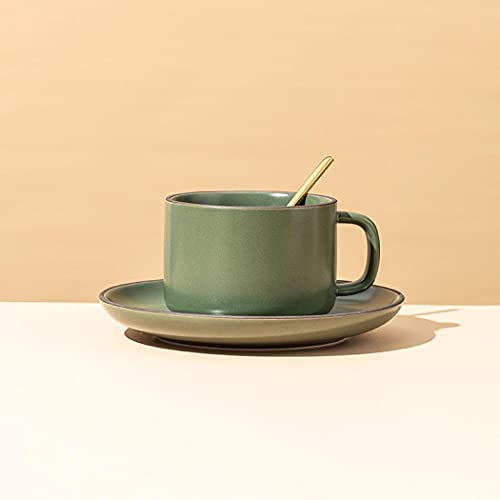 Juego de tazas y platillo de capuchino con cucharas, taza de té de porcelana de estilo moderno, vajilla de 3 piezas, tazas de cerámica (verde oscuro)