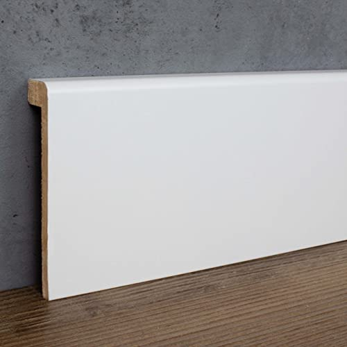 PROVISTON | Fliesenabdeckleiste | Bis 85 mm Höhe | 19 x 96 x 2500 mm | MDF foliert | Weiß | annährend RAL 9016 | Abdeck Sockelleiste | 25 Meter
