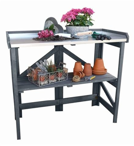 Garden Potting Table with Zinc Plated Worktop, 2 Tier Bench, Germination Table and Garden Work Station