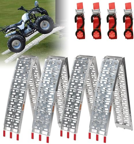 ISOISL 4 x uppkörningsramp vikbar 340 kg Pro STK lastlampa halkfri lastskena galvaniserad stålramp bil, lastrampa lämplig för motorcykel, ATV Quad personbil, gräsklippare lätt 226 cm