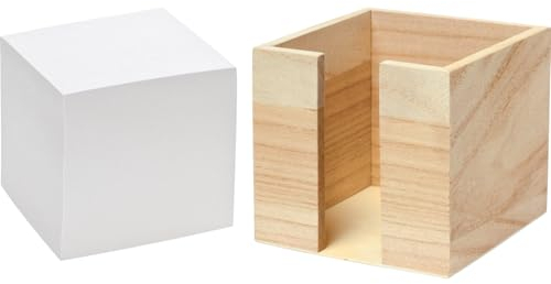 VBS Zettelbox mit Notizklotz 9x9x9cm Zettelklotz, Halter, Papier-Organizer, Aufbewahrung, Notizzetteln, Ablagebox, Schreibtischzubehör, Zettelhalter, Bürobedarf Notizklotz, 9 x 9 cm, Weiß
