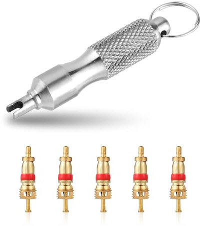 Tire Valve Core Tool and 5pcs Valve Cores, Tire Valve Tool Stainless Steel Valve Core Remover Tire Valve Stem Tool Valve Stem Puller for Cars Trucks Bicycles Tire Repairing & Installation