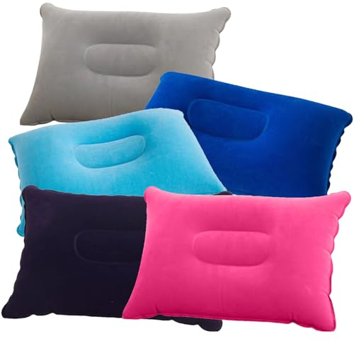 VEGCOO 5 Pack Inflatable Pillow, Multipack of Blow Up Pillows 22 * 34cm, Inflatable Pillows Compact Light Water Resistant, Perfect for Travel, Camping, Outdoors, Fishing, Beach
