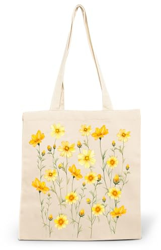 CLAMATO Tote bag ZIP interna in Cotone - Borsa di tela medie dimensioni 38x42cm Shopper in stoffa resistente 340 g/m2 Linea Thick (Girasoli)