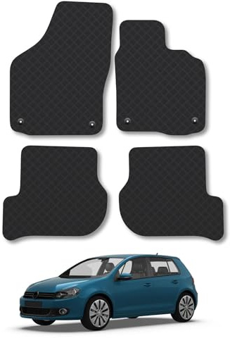 VW Golf (2008-2013) Heavy Duty Thick Rubber Car Mats Accessories Tailored Fit Front Rear Set Compatible Accessory Waterproof Durable Non-Slip 5mm Full Coverage Protection with Clips