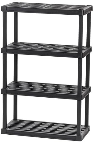 Iris Ohyama, Estante de plástico Resistente, Capacidad de 120 kg, Fácil de Montar, 4 Niveles, Sin BPA, Estante de Garaje, Cocina, Almacenamiento en estación de Trabajo, Resina, Negro, PRS-L4
