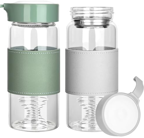 YYTECH 2 piezas Protein Shaker de Vidrio de 16 Oz con Tamiz Integrado y Bola de Mezcla de Acero Inoxidable, Libre de BPA y Antigoteo con Diseño de Silicona Antideslizante