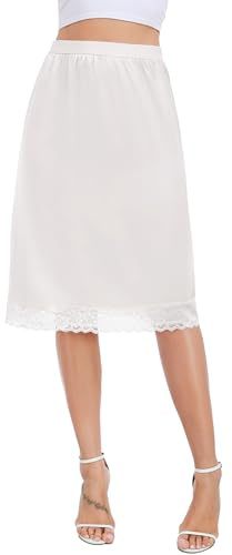 Lovasy Women's Satin Half Slips Lace Long Underskirt Soft Wide Waist Half Slips for Under Dresses S-3XL