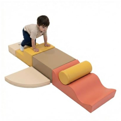 IGLU Soft Play Explorer Toboganes Infantiles Bloques Psicomotricidad Infantil Parque Montessori Juego de 6 Espuma Educativos para Niños Escalada Bebe (Pastel Autumn)