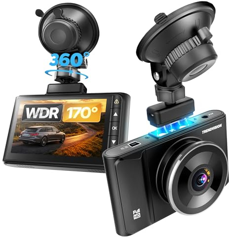 TrendVision Victory Cámara de Coche Full HD 1080P, Gran Angular 170°, Visión Nocturna WDR, Pantalla IPS de 3”, Sensor G, Grabación en Bucle, Soporte Magnético