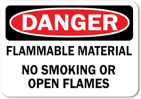 Flammable Material No Smoking Or Open Flames Danger Sign Metal - Metal Tin Safety Warning Sign 8x12 Wall Decor