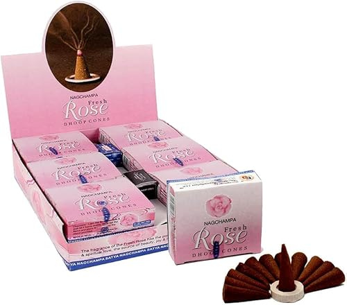 NALE. Satya Conos de Incienso Fresh Rose, Aroma a Rosa Fresca, 12 Paquetes x 10 Conos, Total 120 Conos