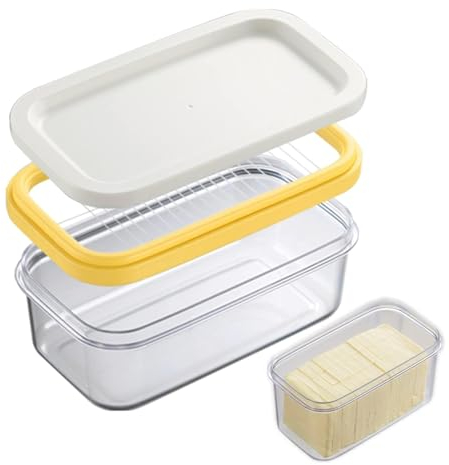 Beurrier en Plastique, Boîte à Beurre avec Couvercle et Filet de Coupe Récipient pour Beurre Récipient à Beurre Transparent 2 en 1 Boîte Hermétique pour Tous les Types de Beurre - 17x10x7cm