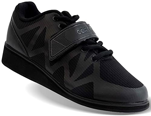 CORE Chaussures d'Haltérophilie, de Powerlifting et de Bodybuilding, de Squat – Antidérapante, avec Talon de 3cm – Noir – 36 EU