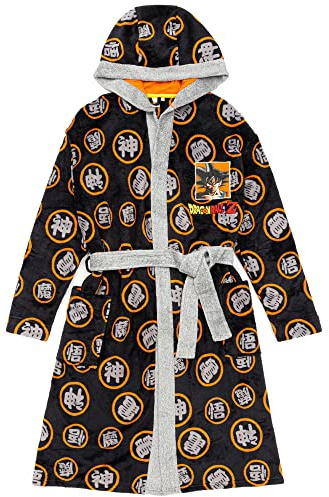 Dragon Ball Z Goku Dressing Gown For Men | Adults Action Character Pockets Black Orange Bathrobe | Anime Series Game Pjs Robe