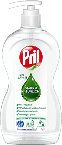 Pril Stark & Natürlich Geschirrspülmittel ohne Duftstoffe (420 ml), Spülmittel sensitiv mit hoher Fettlösekraft, in nachfüllbarer Pumpflasche, Blauer Engel-zertifiziert