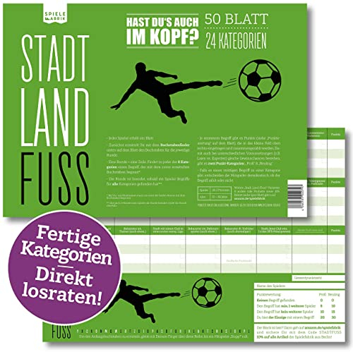Stadt Land Fussball Der Spielblock A4 mit 24 Fussball-Kategorien | Spiele-Klassiker 2.0 als Partyspiel, für Fußball-Fan als Geschenk-Idee, DIN A4-Block | 50 Blatt