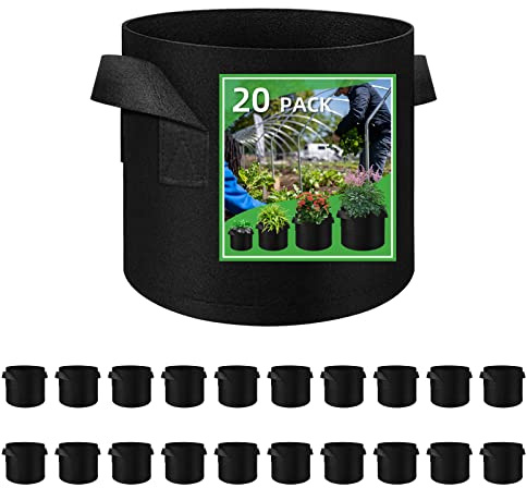 20 Pack Vegetable Grow Bags, Gardening Plant Growing Bags Breathable Non-woven Fabric Plant Pots with Handles Indoor & Outdoor Grow Containers for Vegetable/Flower/Plant/Fruits, 5 Gallon(Black)