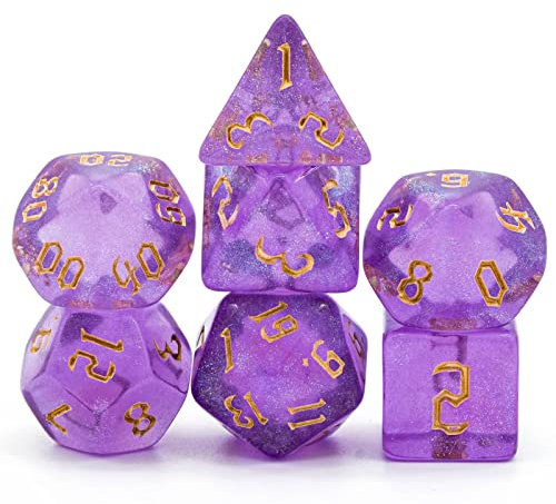 Cusdie 7Pcs/Set DND Dice Set D&D Polyhedral Dice for Dungeons and Dragons TTRPG Role Playing Dice Games RPGs (Purple with Sickle Font)