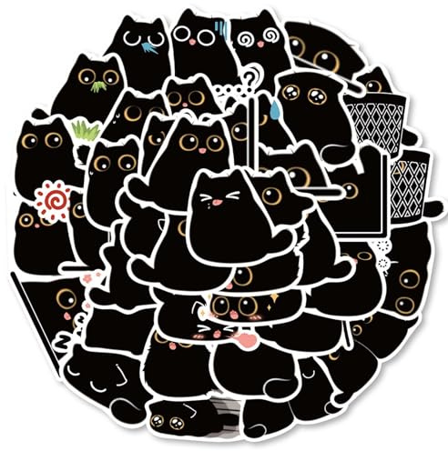 DEARBAG 40 Piezas Pegatinas de modelo del gato negro para Portátil Laptop Botellas de Agua, Vinilo Pegatinas Impermeables para Adolescentes Guitarra Monopatín Calcomanías de Coch (B)