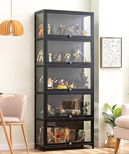 CHAANG vetrina espositiva per collezionismo, 4 ripiani in bambù naturale e acrilico, stile naturale, minimalista ed elegante, ideale per soggiorno e conservazione di oggetti da collezione o decorativi