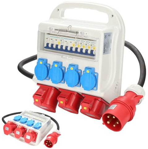 Ansobea Boîtier de distribution électrique 32A, Boîtier mural avec disjoncteur de protection, Boîtier électrique IP44 avec couvercles de sécurité rabattables et câble