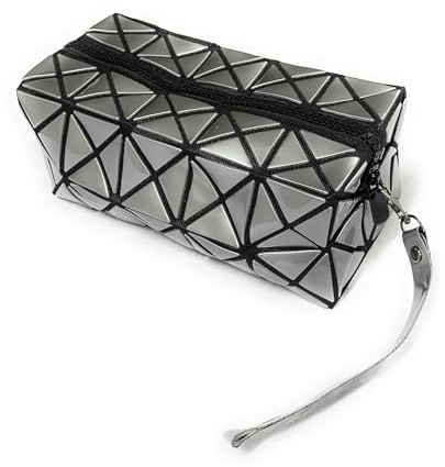 CAPRILITE Högglans vikbar geometriskt pennfodral tvättväska smink handledsväska julklapp, Metallisktsilver, Vikbar geometrisk