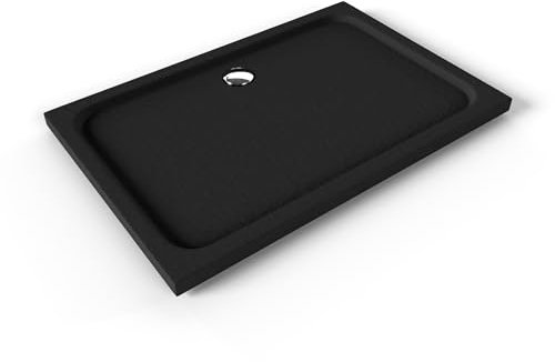 Plato de Ducha Acrílico 80x120 cm Negro| Textura Pizarra Antideslizante | Extraplano 5 cm | – Incluye válvula y rejilla | Moments of Glass